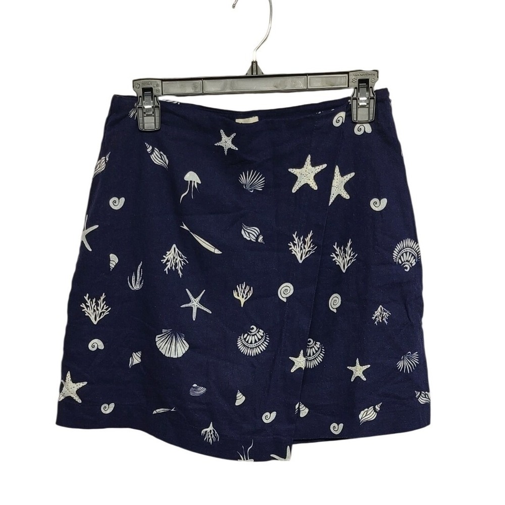 A New Day Women's Navy Blue‎ Nautical Starfish Seashell Linen Blend Wrap Skort 6